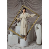 Palton shearling South African curly, cordon, crem, 115cm