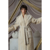 Palton shearling South African curly, cordon, crem, 115cm