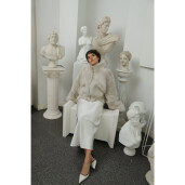 Geaca blana miel toscan, reversibila, ivory, 65cm