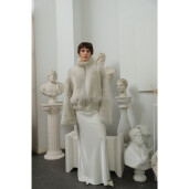 Geaca blana miel toscan, reversibila, ivory, 65cm