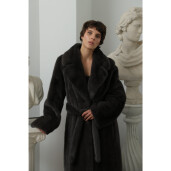 Palton blana naturala vizon, cu cordon, gunmetall, 110cm