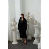 Palton shearling reversibil, rever dublu piele, negru, 110cm