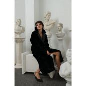 Palton shearling reversibil, rever dublu piele, negru, 110cm