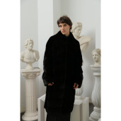 Haina lunga blana naturala vizon, oversized, negru, 100cm