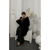 Haina lunga blana naturala vizon, oversized, negru, 100cm