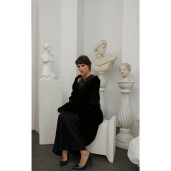 Haina lunga blana naturala vizon, oversized, negru, 100cm