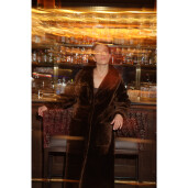 Palton shearling reversibil, maro castaniu, 110cm