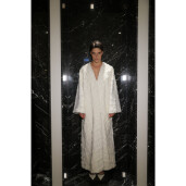 Haina lunga blana naturala vizon, tip kimono, 130cm