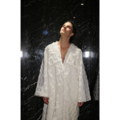 Haina lunga blana naturala vizon, tip kimono, 130cm