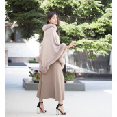 Capa tip Poncho lana 100% cu blana naturala vulpe, bej