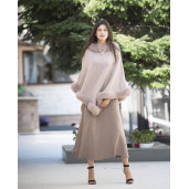 Capa tip Poncho lana 100% cu blana naturala vulpe, bej