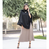 Capa tip Poncho lana 100% neagra cu blana naturala vulpe