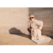 Editie speciala - Palton lung cu cordon shearling merino spaniol, 140cm, bej