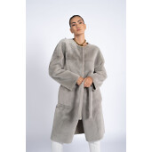 Palton reversibil shearling, gri, 80cm