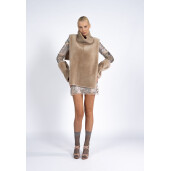 Set vesta cu guler inalt si mansete shearling, bej, 60cm