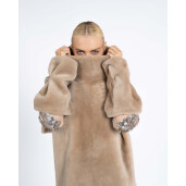 Set vesta cu guler inalt si mansete shearling, bej, 60cm