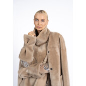 Set vesta cu guler inalt si mansete shearling, bej, 60cm