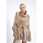 Set vesta cu guler inalt si mansete shearling, bej, 60cm