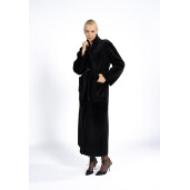 Palton lung shearling reversibil, negru, 120cm