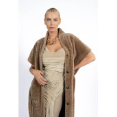 Vesta lunga de shearling, camel, 100cm