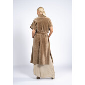 Vesta lunga de shearling, cu cordon, camel, 100cm