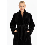 Palton lung shearling reversibil, negru, 120cm
