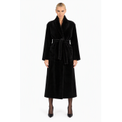 Palton lung shearling reversibil, negru, 120cm
