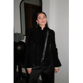 Jacheta sport shearling cu fermoar, negru, 50cm