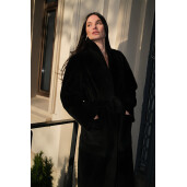 Palton shearling merino cu cordon, reversibil, negru, 120cm