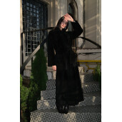 Palton shearling merino cu cordon, reversibil, negru, 120cm