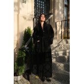 Palton shearling merino cu cordon, reversibil, negru, 120cm