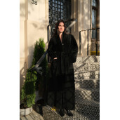 Palton shearling merino cu cordon, reversibil, negru, 120cm