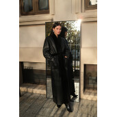Palton shearling merino cu cordon, reversibil, negru, 120cm