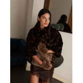 Jacheta blana naturala vizon, animal print, 50cm