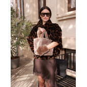 Jacheta blana naturala vizon, animal print, 50cm