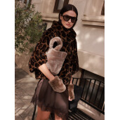 Jacheta blana naturala vizon, animal print, 50cm