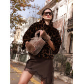 Jacheta blana naturala vizon, animal print, 50cm