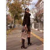 Jacheta blana naturala vizon, animal print, 50cm