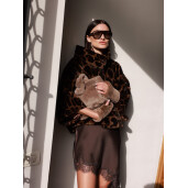 Jacheta blana naturala vizon, animal print, 50cm