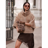 Jacheta reversibila shearling merino spaniol, bej, 50cm