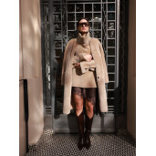 Palton shearling cu cordon, reversibil, bej, 100cm