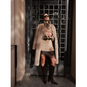 Palton shearling cu cordon, reversibil, bej, 100cm