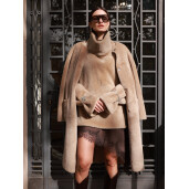 Palton shearling cu cordon, reversibil, bej, 100cm