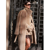 Palton shearling cu cordon, reversibil, bej, 100cm