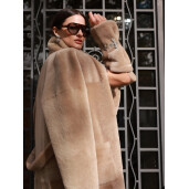 Palton shearling cu cordon, reversibil, bej, 100cm