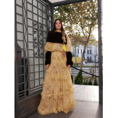 Set 2 mansete si guler larg, blana naturala vizon, maro