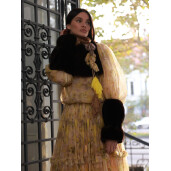 Set 2 mansete si guler larg, blana naturala vizon, maro