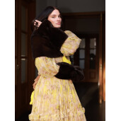 Set 2 mansete si guler larg, blana naturala vizon, maro