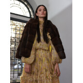 Jacheta din blana naturala vizon, maro, 50cm