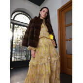 Jacheta din blana naturala vizon, maro, 50cm